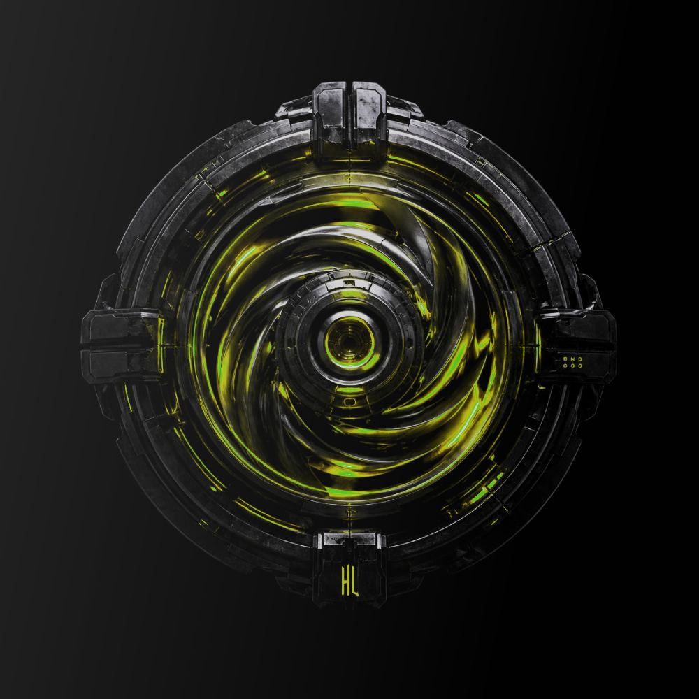 Futuristic electronic music signal with glowing green accents.