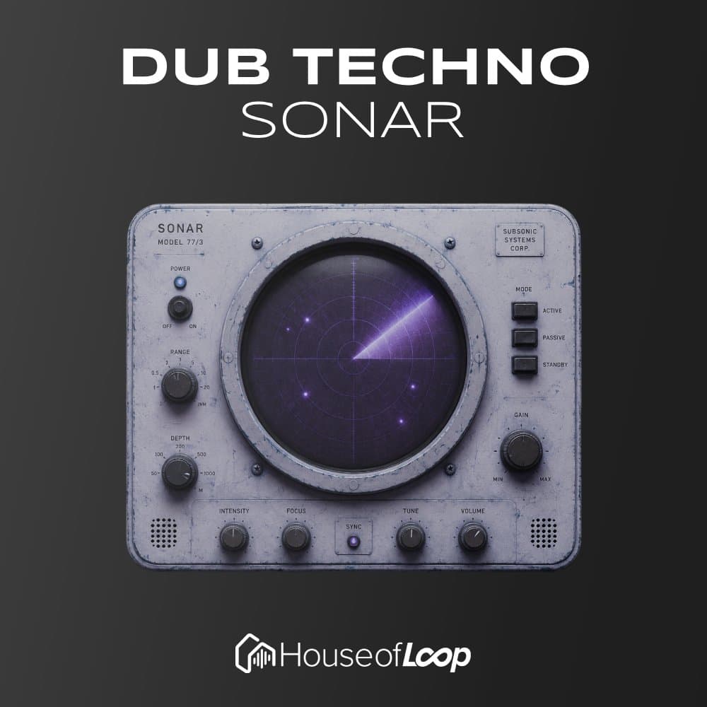 Screenshot of Dub Techno Sonar plugin interface with controls and radar display.