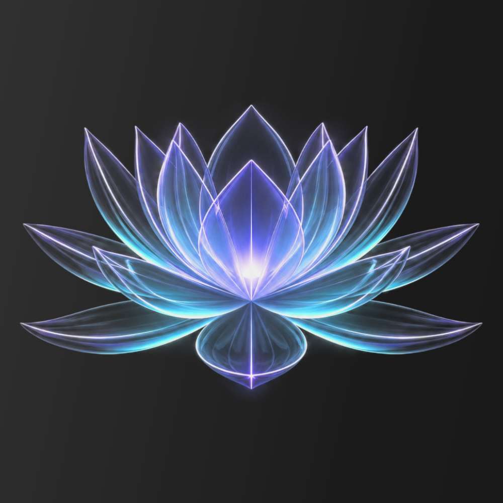 Futuristic glowing lotus flower with neon light effects.