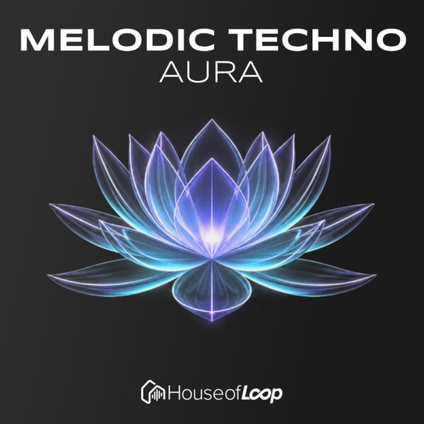 Electronic music artwork with glowing lotus flower for Melodic Techno Aura.